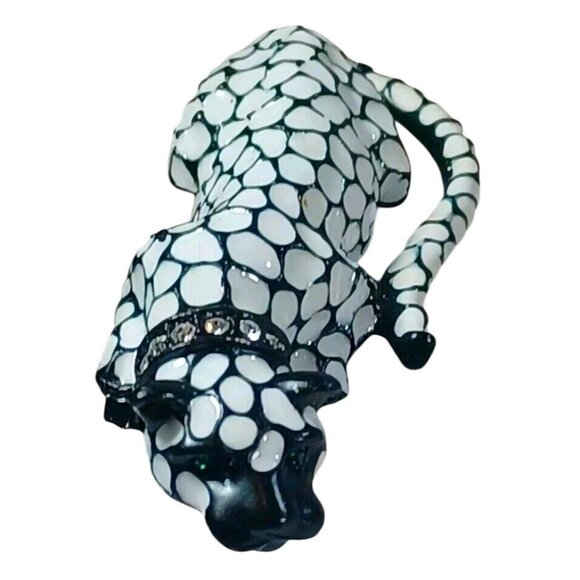 Vintage Cloisonne Style Siamese Cat Brooch Pin Black White Crystals Gree… - Picture 5 of 9